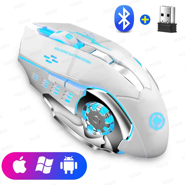 Wireless gaming mouse from Electronics Den with ergonomic design, Bluetooth connectivity, and customizable buttons.