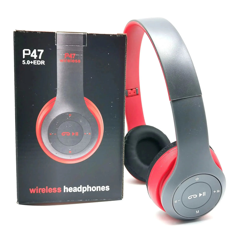 Wireless Bluetooth P47 headphones by Electronics Den with over-ear design and soft ear cushions, on a white background.