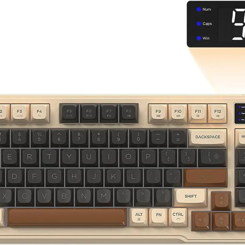 Electronics Den M96 wireless gaming keyboard with RGB backlit keys and sleek black design.
