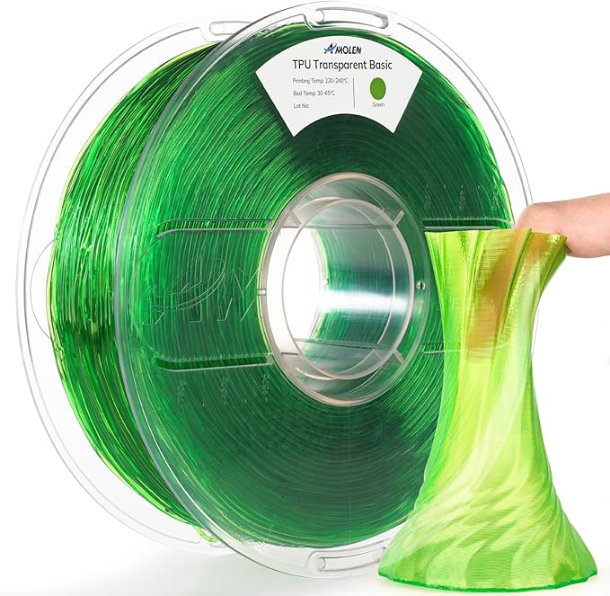 Clear Amolen TPU 1.75mm filament spool, 1kg, transparent flexible 3D printing filament, shown in the image.