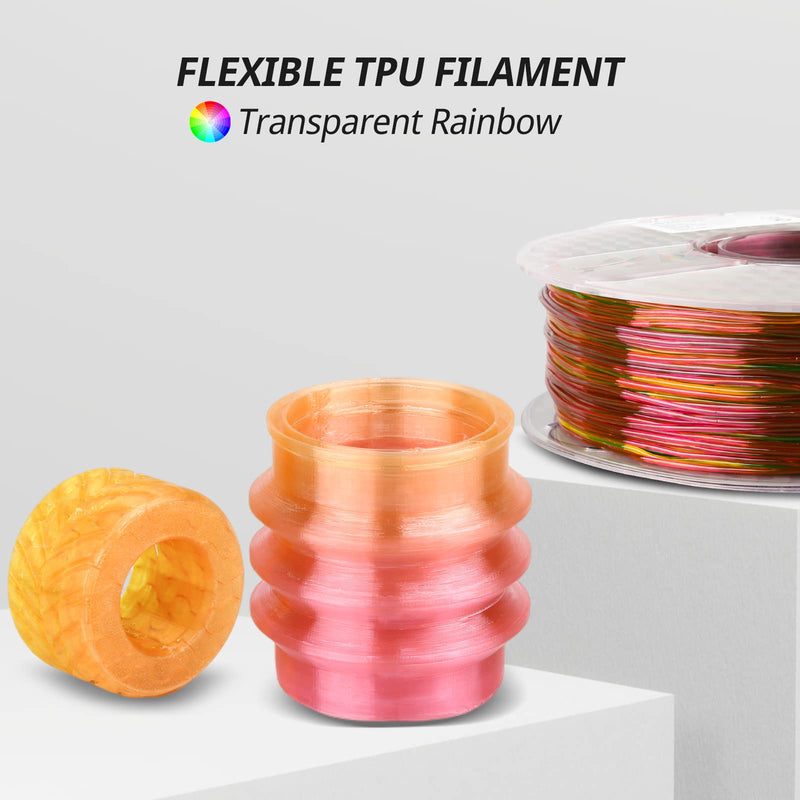 Amolen TPU flexible transparent rainbow multicolor variety pack with four 200g blocks, showcasing vibrant, translucent filament.