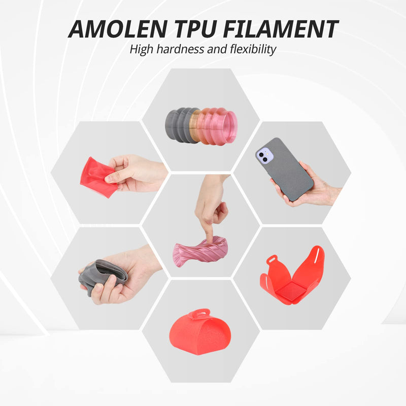 Transparent rainbow-colored Amolen TPU filament spool for 3D printing, showing the vibrant, flexible 1.75mm filament.