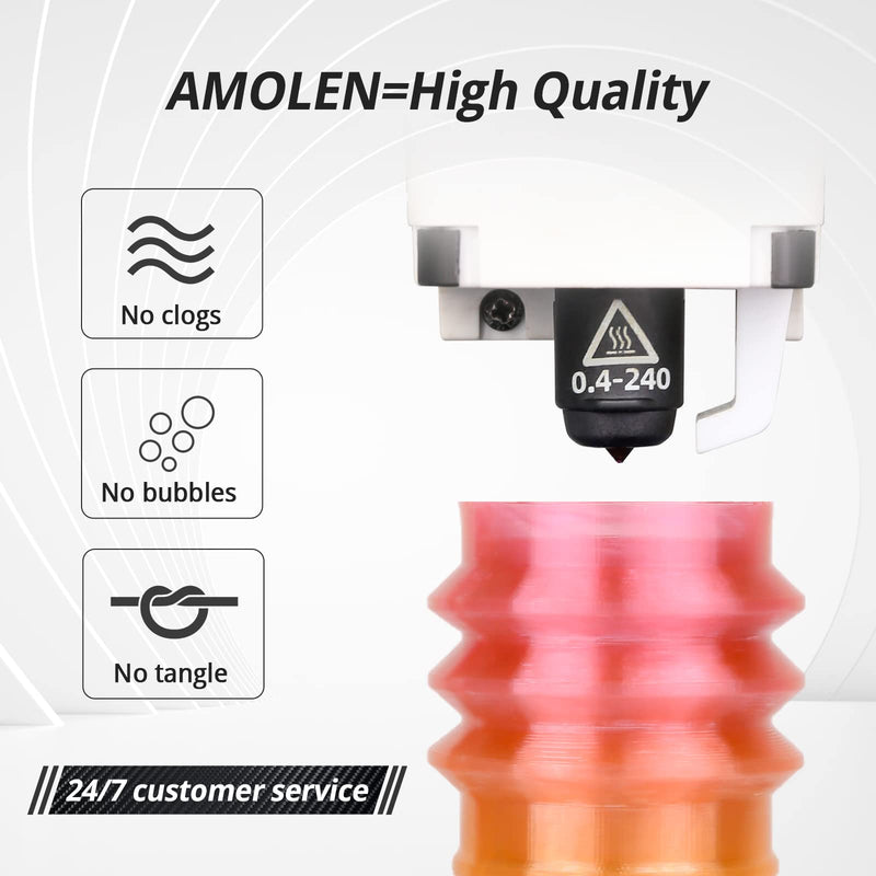 Translucent rainbow-colored TPU filament from Amolen, 1.75mm, 1kg spool, showing vibrant, flexible filament for 3D printing.