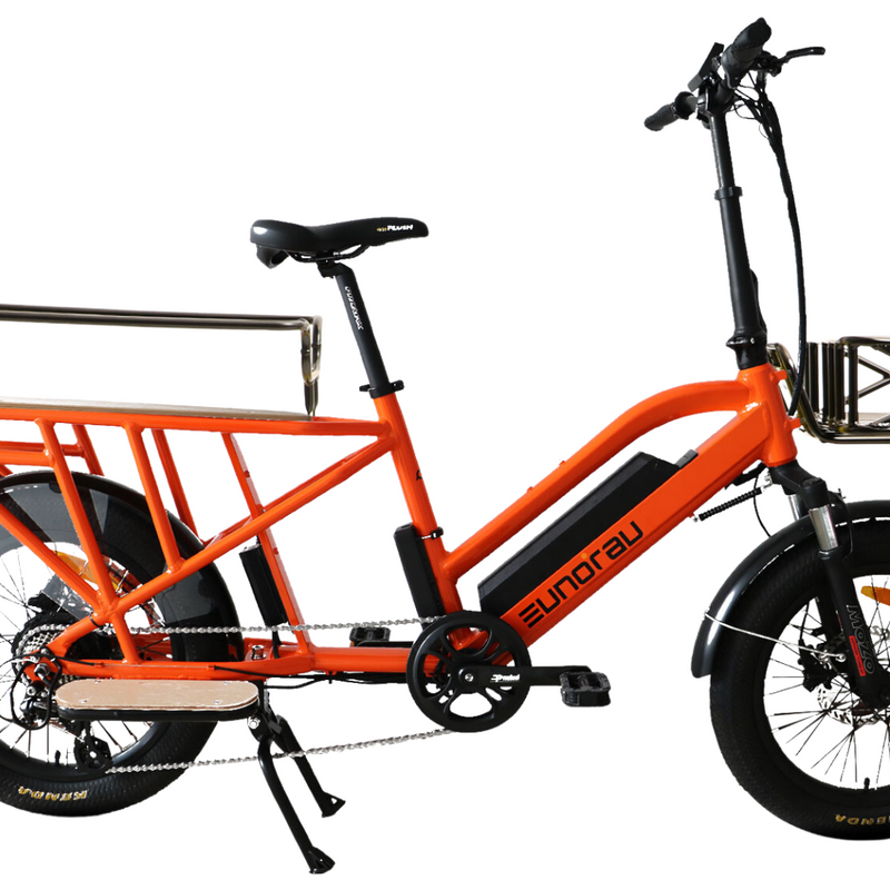 EUNORAU E-BIKE US G30-CARGO 2.0 electric bicycle with cargo rack and step-through frame, parked outdoors.