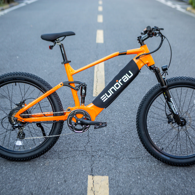 EUNORAU E-BIKE US Defender electric bicycle with sleek frame and handlebars, ready for riding adventures.