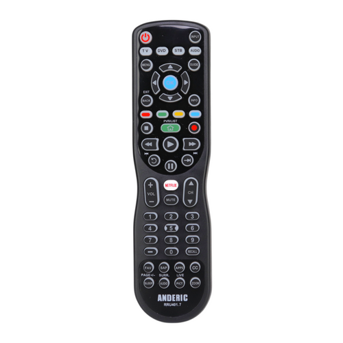 Anderic RRU401.7 4-device universal remote control with backlight, macro, and learning functions for TV, cable, streaming, and DVD