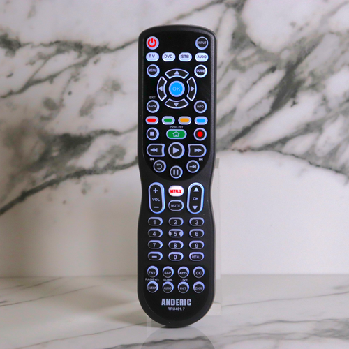 Anderic RRU401.7 4-device universal remote control with backlight, macro, and learning functions for TV, cable, streaming, and DVD
