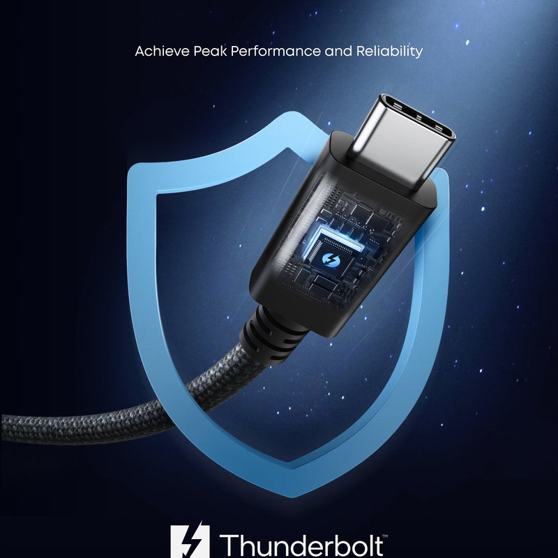 Anker Prime Thunderbolt 5 cable in black, 3.3 ft length, showing the sleek design and connectors for high-speed data transfer.