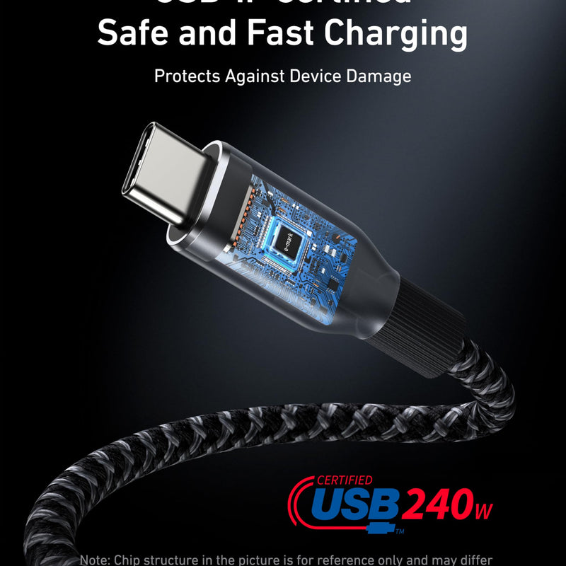 Anker Prime USB-C to USB-C cable, 3 ft, upcycled braided design, supports 240W charging, durable and high-speed data transfer.