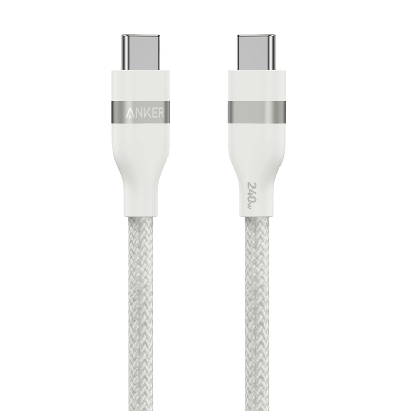 Anker USB-C to USB-C cable in black, 3 ft or 6 ft, upcycled braided design, supports 240W charging.