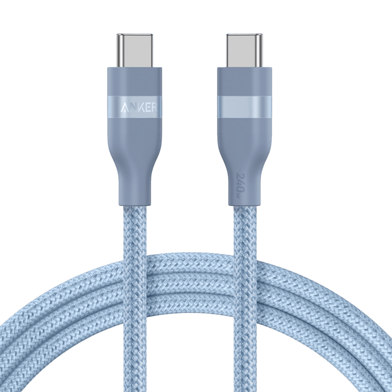 Anker USB-C to USB-C cable, 3 ft or 6 ft, black upcycled braided design, supports 240W charging, durable and flexible.