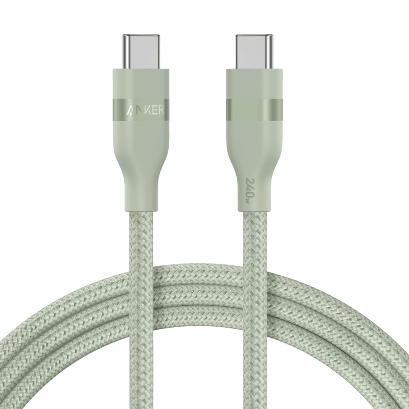 Anker USB-C to USB-C cable in black, 3 ft or 6 ft, upcycled braided design, supports 240W charging for devices.