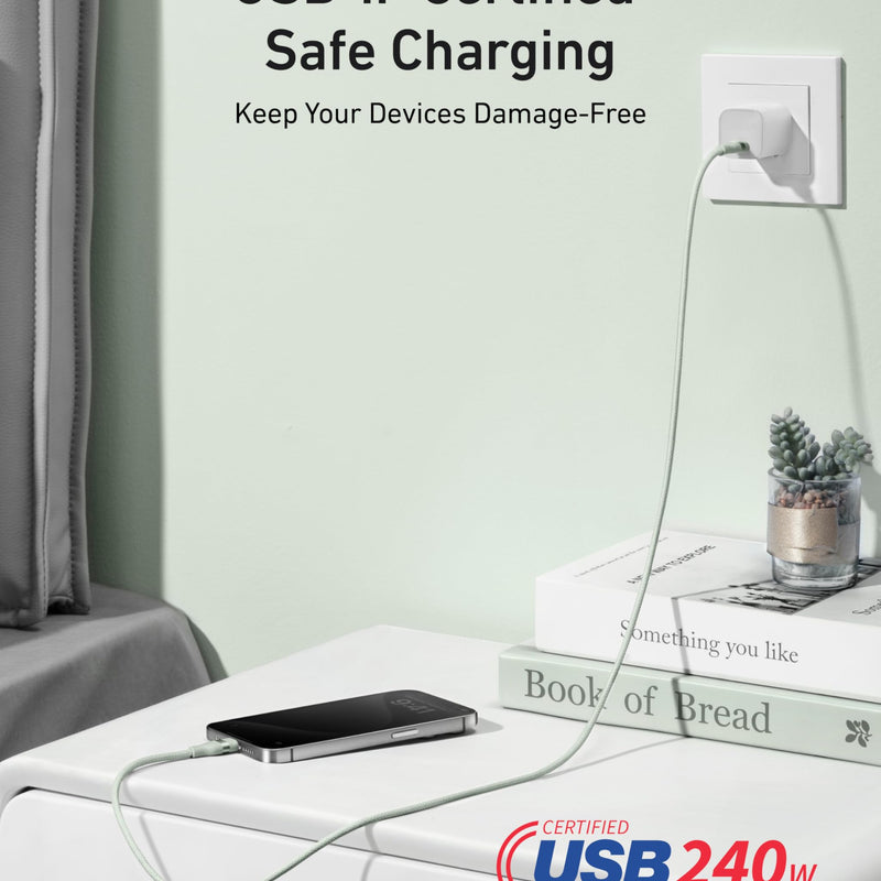 Anker USB-C to USB-C cable, 3 ft or 6 ft, white upcycled braided design, supports 240W charging for compatible devices.