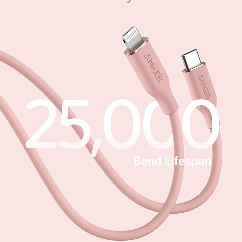 Anker 641 USB-C to Lightning Cable in midnight black, 3 ft silicone, designed for fast charging and data transfer.