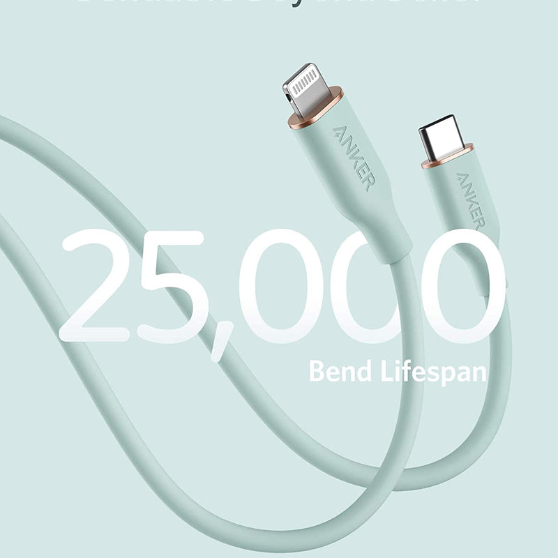 Anker 641 USB-C to Lightning Cable in midnight black, 3 ft silicone charging and syncing cable for Apple devices.