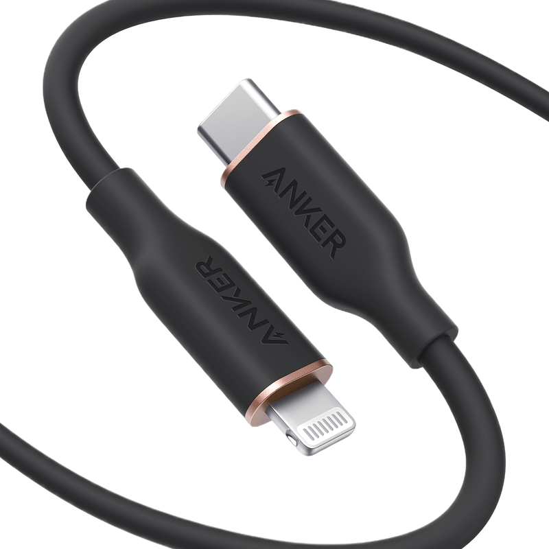 Anker 641 USB-C to Lightning Cable in midnight black, 3-foot silicone charging cable with Flow design.