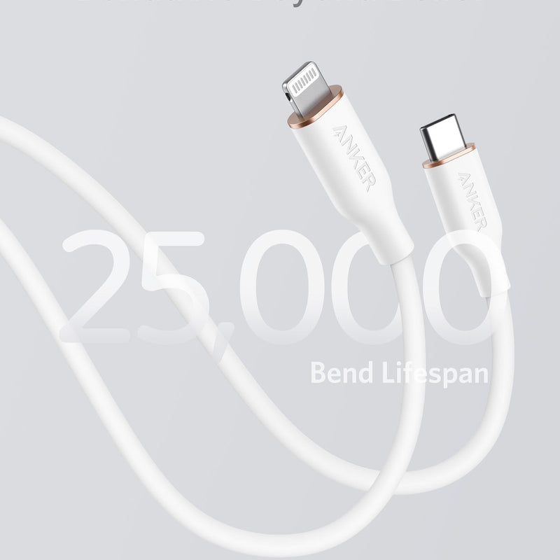 Anker 641 USB-C to Lightning Cable in midnight black, 3 ft silicone, for fast charging and data transfer between Apple devices.