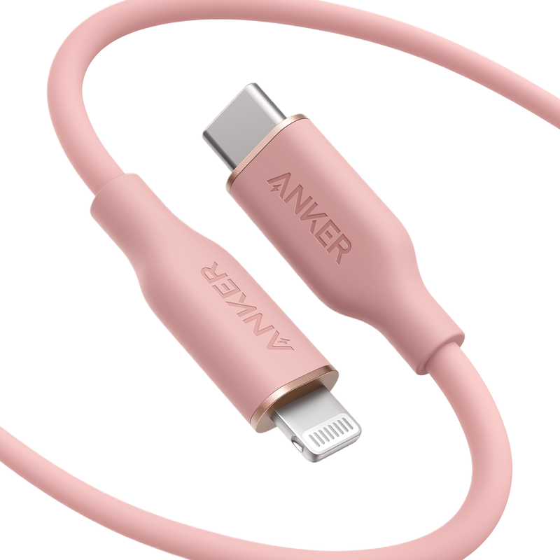 Anker 641 USB-C to Lightning Cable in midnight black, 3 ft silicone charging cable with Flow design for Apple devices.