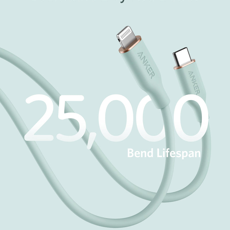 Anker 641 USB-C to Lightning Cable in midnight black, 3 ft silicone charging cable with flow design for Apple devices.