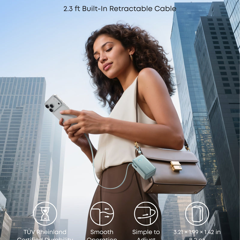 Anker Nano 10K power bank in white with built-in retractable USB-C cable, compact 45W portable charger for smartphones and devices.