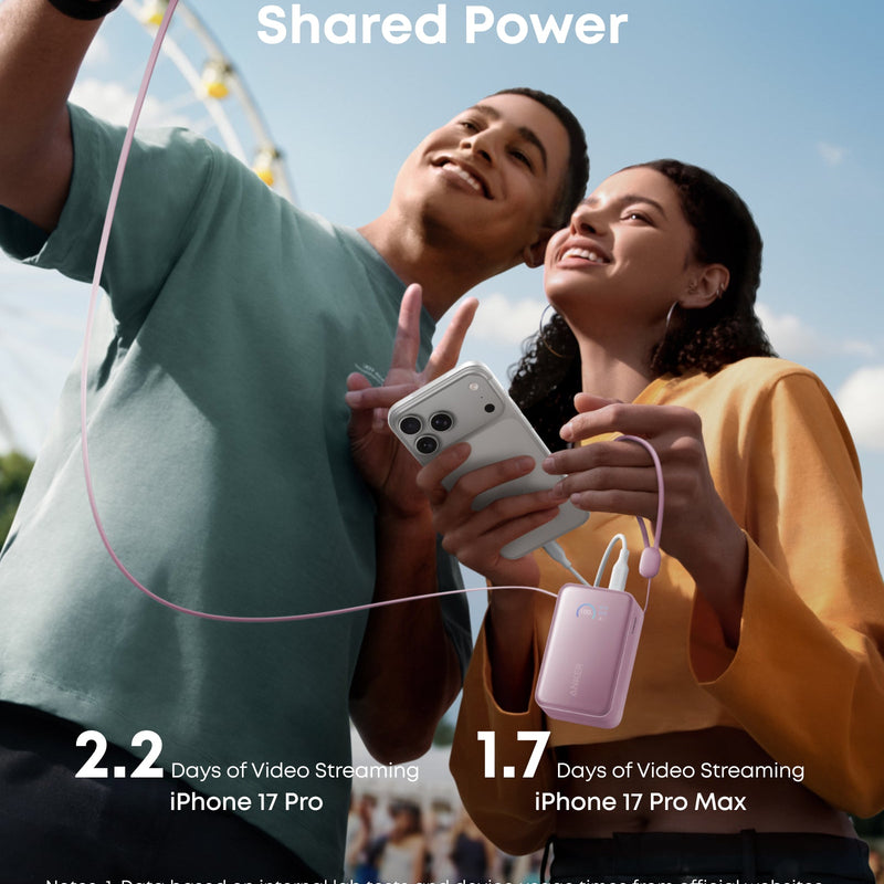 Anker Nano Power Bank 10K with 45W fast charging, white color, built-in retractable USB-C cable, compact portable design