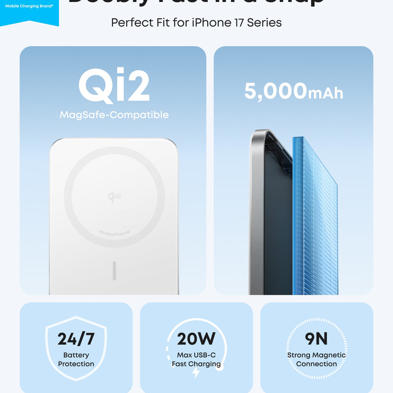 Black Anker Nano Power Bank 5K with MagGo Slim design, compact portable charger for smartphones and devices.