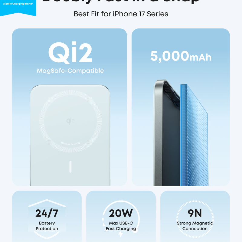 Black Anker Nano Power Bank 5K with MagGo and Slim design, compact portable charger for smartphones and devices.