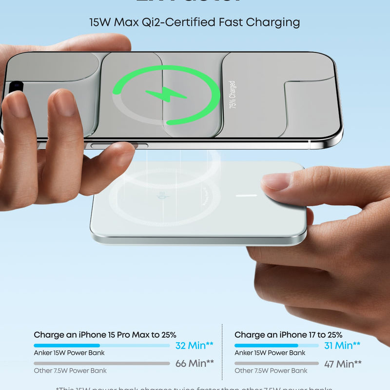 Black Anker Nano Power Bank 5K with MagGo magnetic attachment, slim design, portable for charging devices on the go
