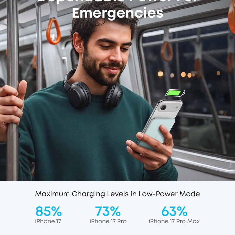 Black Anker Nano Power Bank 5K with MagGo and Slim design, compact portable charger for smartphones and devices.