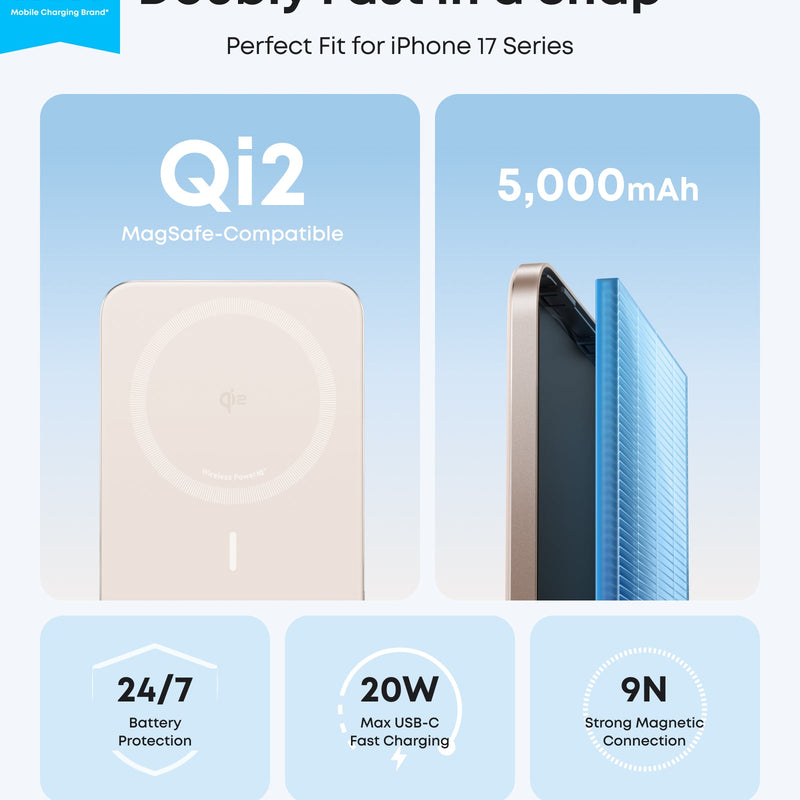 Black Anker Nano Power Bank 5K with MagGo and Slim design, compact portable charger for smartphones and devices.