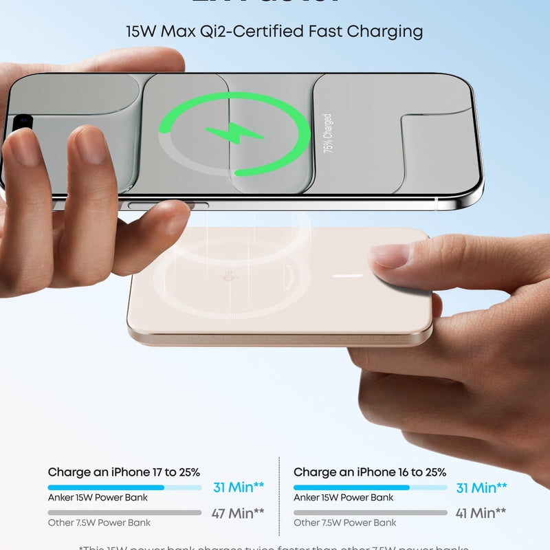 Black Anker Nano 5K power bank with MagGo attachment, slim and portable for on-the-go charging, shown in a 1-pack.