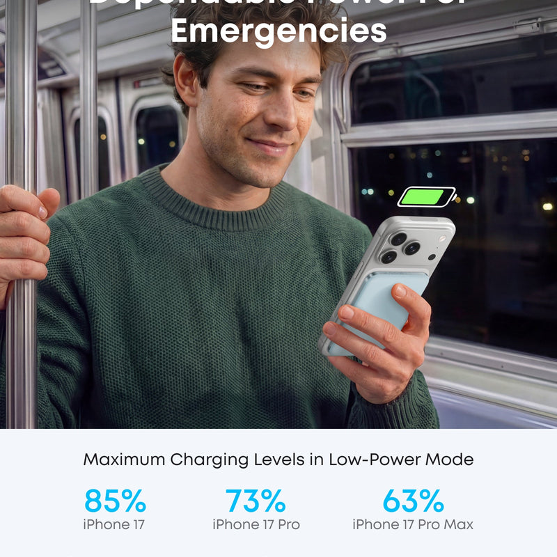 Black Anker Nano Power Bank 5K with MagGo and Slim design, compact portable charger for smartphones and devices.