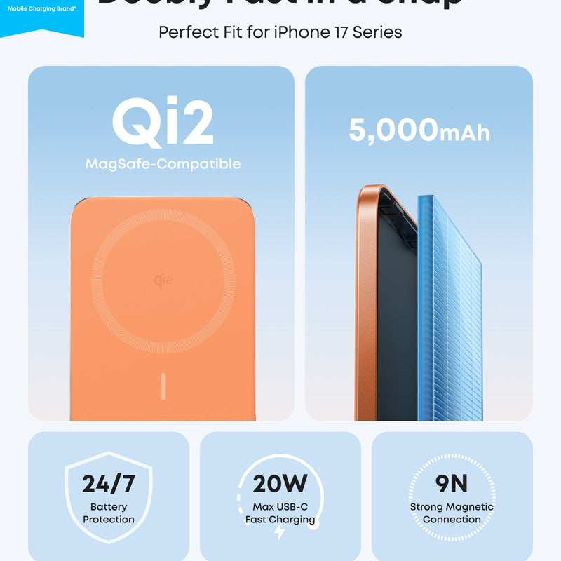 Black Anker Nano Power Bank 5K with MagGo and Slim design, compact portable charger for smartphones and devices