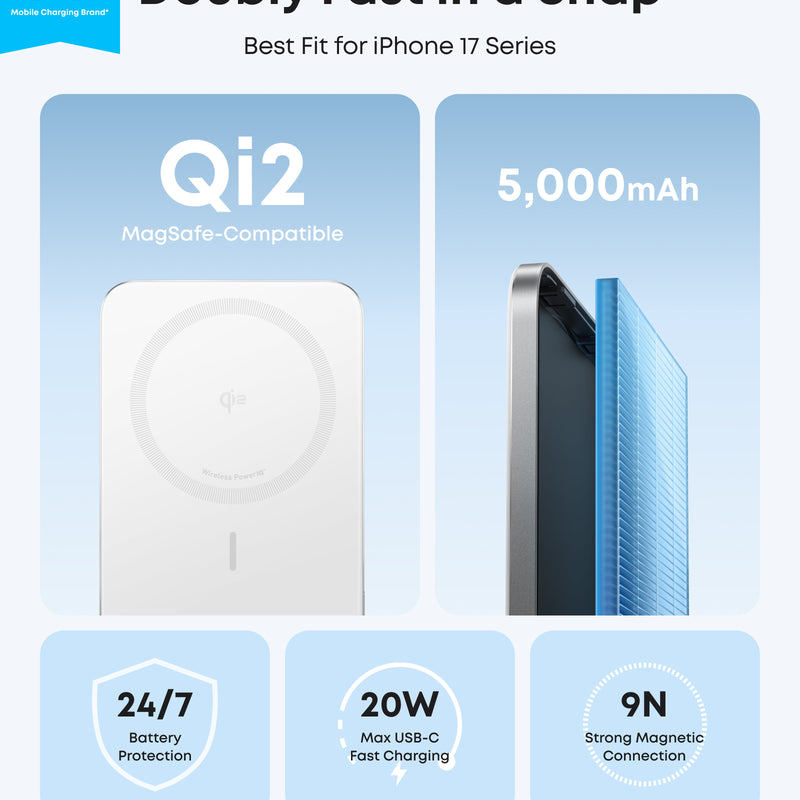 Black Anker Nano Power Bank 5K with MagGo and Slim design, compact portable charger for smartphones and devices.