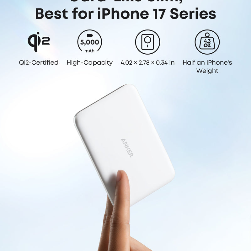 Black Anker Nano 5K Power Bank with MagGo Slim design, compact portable charger for smartphones and devices.