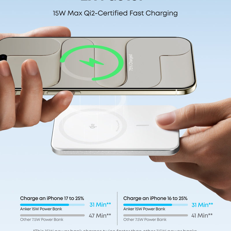 Black Anker Nano Power Bank 5K MagGo Slim portable charger with compact design and USB-C port for quick charging.