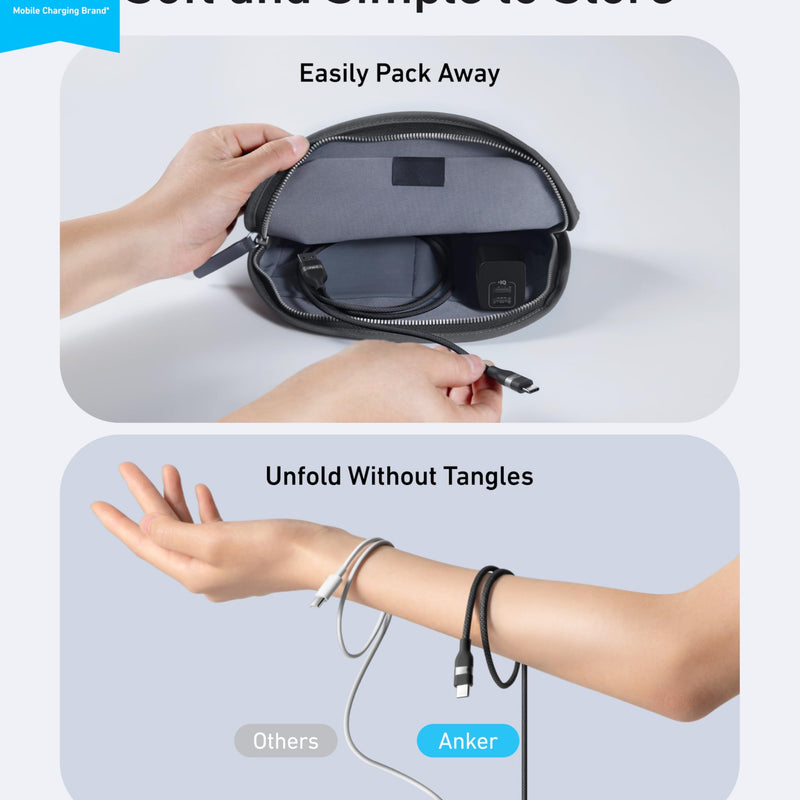 Anker braided USB-A to USB-C charging cable in black, available in 3 ft and 6 ft lengths, upcycled and durable.