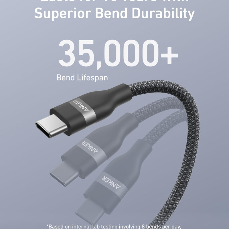 Anker USB-A to USB-C braided cable in black, available in 3 ft and 6 ft lengths for charging and data transfer.