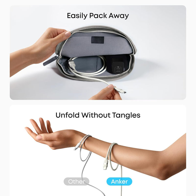 Anker USB-A to USB-C cable in black, 3 ft or 6 ft length, upcycled braided design for durable charging and data transfer.