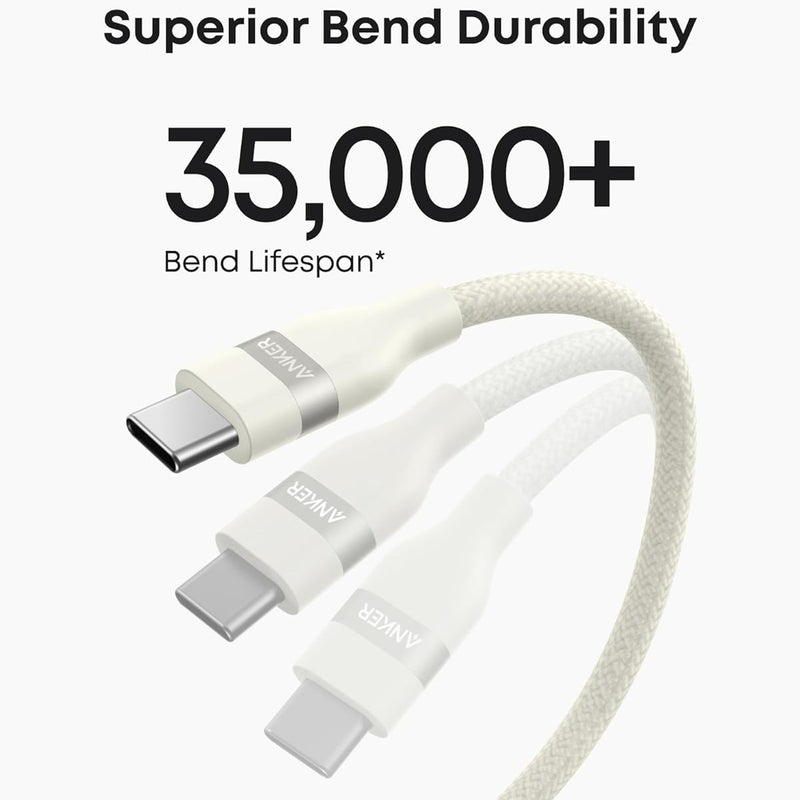 Anker USB-A to USB-C braided cable in black, available in 3 ft and 6 ft lengths, upcycled and durable for charging devices.