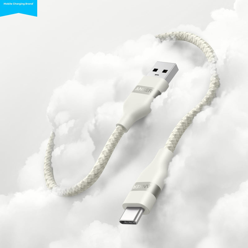 Anker black USB-A to USB-C cable, 3 ft or 6 ft, upcycled braided design for durable device charging and data transfer.