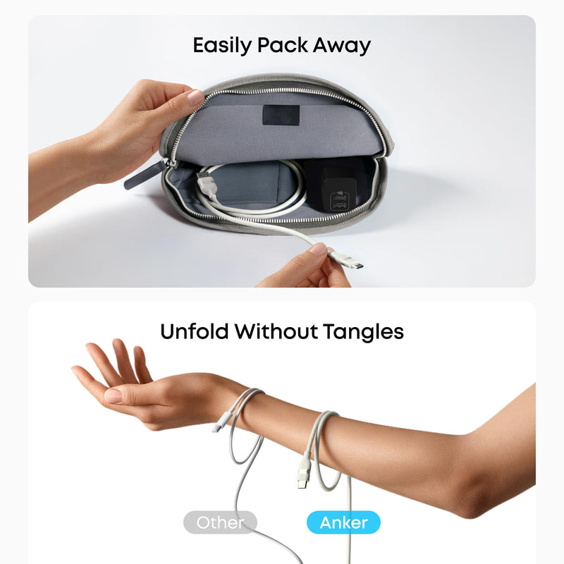 Anker USB-A to USB-C braided cable in black, available in 3 ft and 6 ft lengths, designed for durable charging and data transfer.