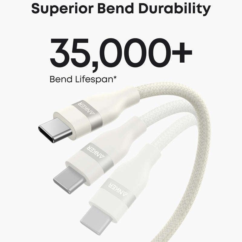 Anker USB-A to USB-C cable in black, upcycled braided design, available in 3 ft and 6 ft lengths for durable charging and data transfer.