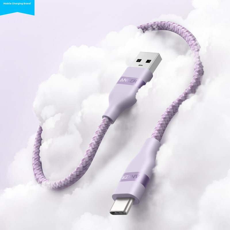 Anker USB-A to USB-C braided cable in black, available in 3 ft and 6 ft lengths, upcycled and durable for charging and data transfer.
