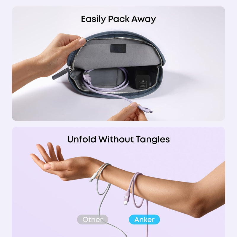Anker USB-A to USB-C cable, upcycled braided design in black, available in 3 ft and 6 ft lengths, for fast device charging and data transfer.