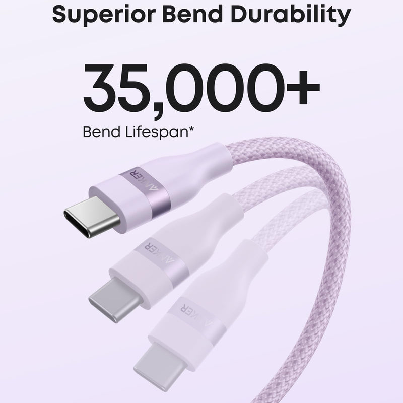 Anker USB-A to USB-C cable in black, 3 ft or 6 ft, upcycled braided design for durable device charging and data transfer.