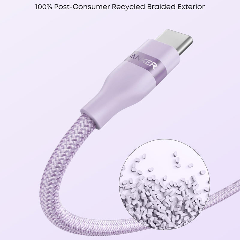 Anker black USB-A to USB-C cable, 3 ft or 6 ft, upcycled braided design for durable device charging and data transfer.