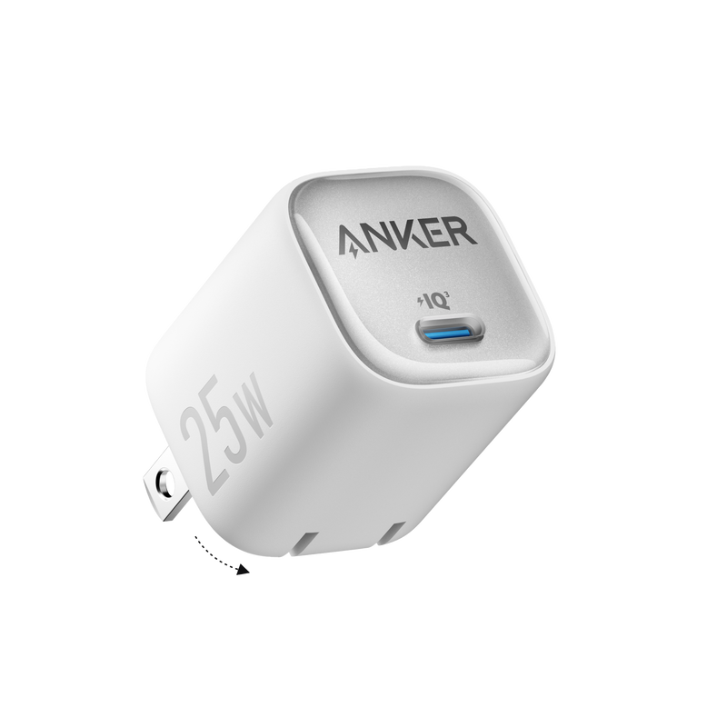 Black Anker 25W compact charger with USB-C port for fast charging and portable design.