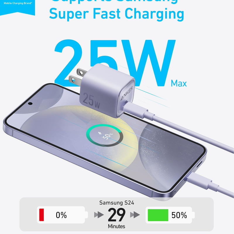Black Anker 25W compact charger with USB-C port for fast charging and portable design.