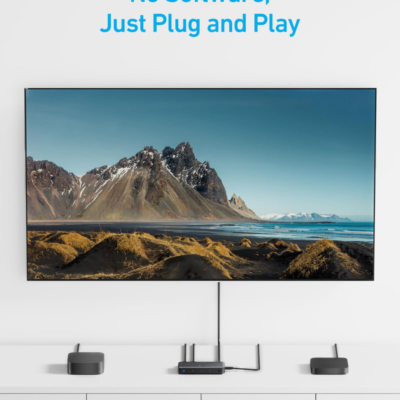 Anker HDMI switch with 4 input ports and 1 output, black color, supporting 4K resolution for multiple device connections.